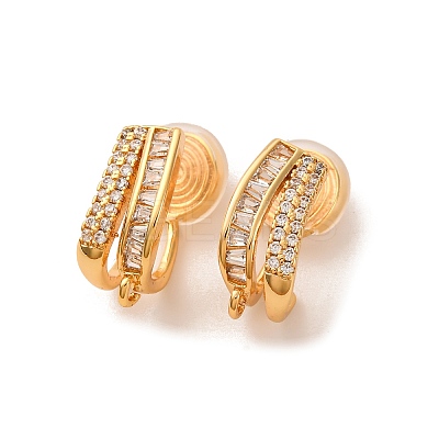 Brass Micro Pave Clear Cubic Zirconia Clip-on Earring Findings KK-K382-34G-1