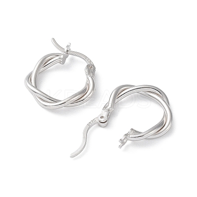 Rhodium Plated 925 Sterling Silver Hoop Earrings EJEW-K258-15B-P-1