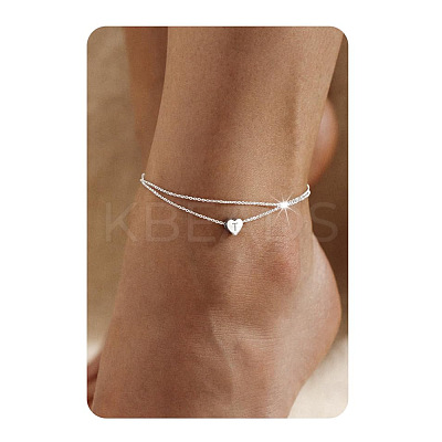 201 Stainless Steel Heart with Initial Charm Double Layer Anklets for Women FS-WG0EC0A-16-1