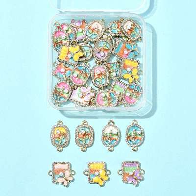 30Pcs 3 Styles Alloy Crystal Rhinestone and ABS Imitation Pearl Connector Charms ENAM-FS0003-71G-1