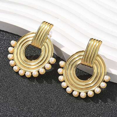 304 Stainless Steel ABS Imitation Pearl Stud Earrings EJEW-M069-02G-1