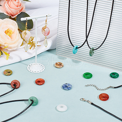 DIY Natural & Synthetic Mixed Gemstone Pi Disc Pendant Necklaces Making Kit DIY-OC0012-07-1