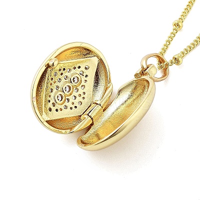 Brass Micro Pave Clear Cubic Zirconia Satellite Chain Locket Pendant Necklaces for Women NJEW-M009-03G-B-1