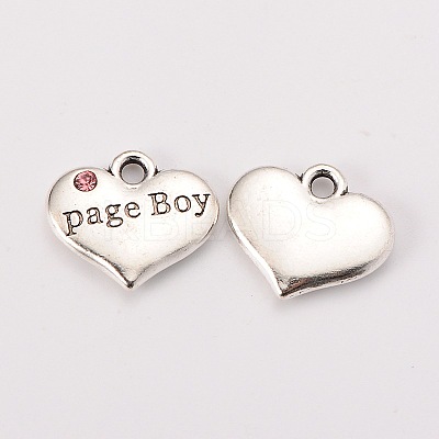 Wedding Theme Antique Silver Tone Tibetan Style Heart with Page Boy Rhinestone Charms TIBEP-N005-14D-1