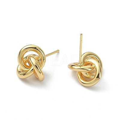 Brass Interlocking Rings Knot Stud Earrings for Women KK-B072-38G-1
