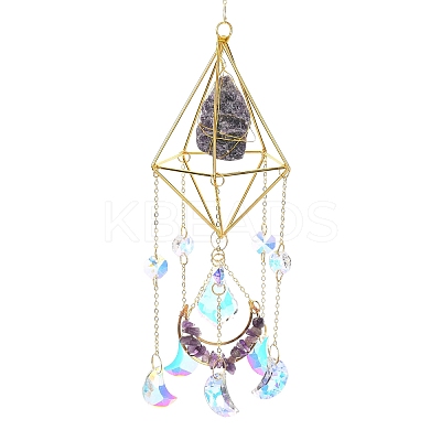 Iron & Natural Amethyst Hanging Suncatchers HJEW-F024-02B-1