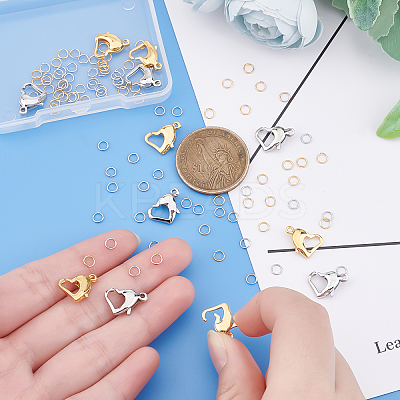 112Pcs 4 Style 304 Stainless Steel Heart Lobster Claw Clasps and Open Jump Rings STAS-DC0001-14-1