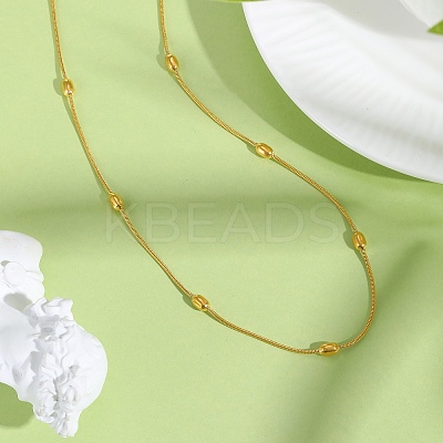 304 Stainless Steel Rice Beads Round Snake Chain Necklaces NJEW-D322-03G-1
