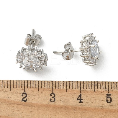 Brass Micro Pave Clear Cubic Zirconia Stud Earrings LS-EJEW-R009-02P-1