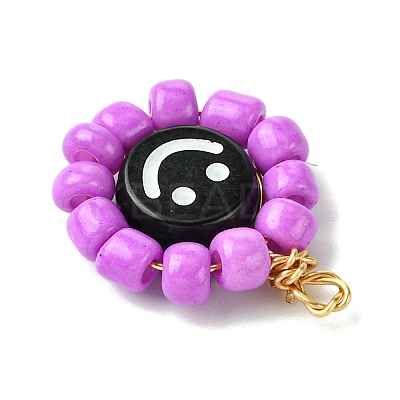 15 Pcs Acrylic Glass Seed Beaded Pendants PALLOY-MZ00294-1