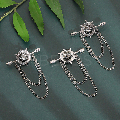 4Pcs Crystal Rhinestone Helm with Chains Tassel Lapel Pin JEWB-CA0001-38P-1