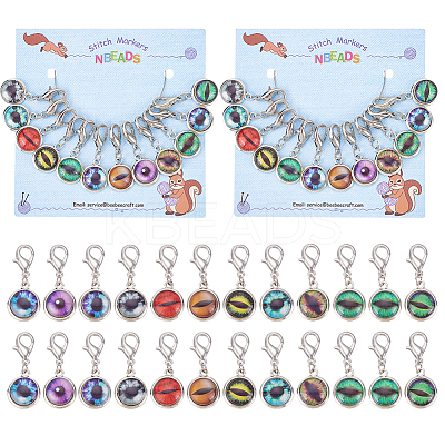 Glass Flat Round Eye Charm Locking Stitch Markers HJEW-PH01713-1