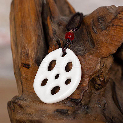 Retro Ethnic Porcelain Pendant Adjustable Polyester Cord Necklaces for Women FS-WGD020A-17-1