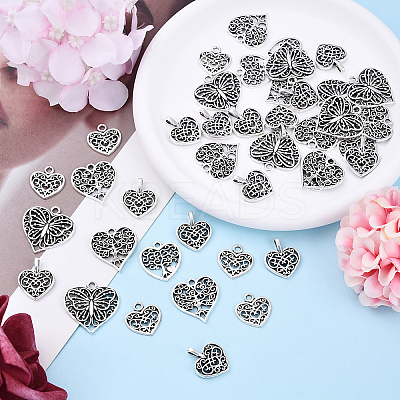 100Pcs 5 Styles Tibetan Style Alloy Pendants TIBE-YW0001-79-1