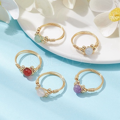 Copper Wire Wrapped Natural Gemstone Finger Ring for Women RJEW-JR00624-1