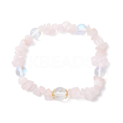 Natural Rose Quartz & Quartz Crystal & Dyed Synthetic Moonstone Beaded Stretch Bracelets for Women BJEW-JB12305-01-1