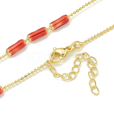 Brass Enamel Column Link Chain Necklaces NJEW-H039-05G-02-1