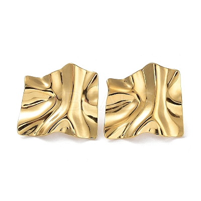 Ion Plating(IP) 304 Stainless Steel Textured Square Ear Studs for Women EJEW-P234-05G-1