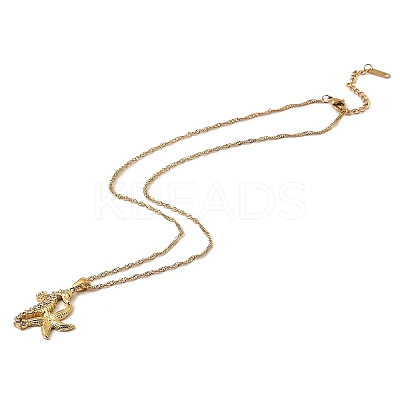 304 Stainless Steel Crystal Rhinestone Seahorse & Starfish Pendant Rope Chain Necklaces for Women STAS-Z101-08G-1