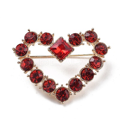 Heart Alloy Rhinestone Brooch Pins JEWB-Z034-07G-1