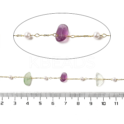 Handmade Natural Fluorite Chip Beaded Chains CHC-F020-02G-01-1