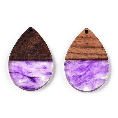 Transparent Resin & Walnut Wood Pendants RESI-N039-25C-1