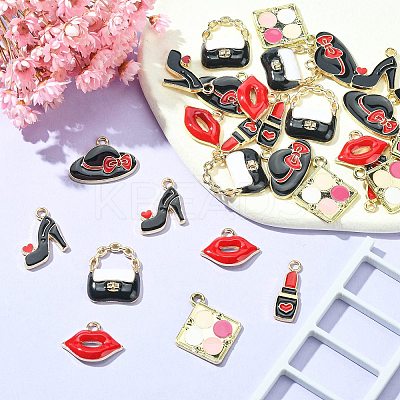 30Pcs 6 Styles Rack Plating Alloy Enamel Pendants ENAM-CJ0004-75-1