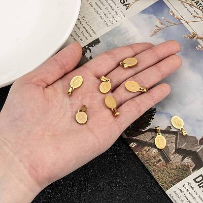 Ion Plating(IP) Oval with Virgin Mary & Word 304 Stainless Steel Charms STAS-I036-12-1