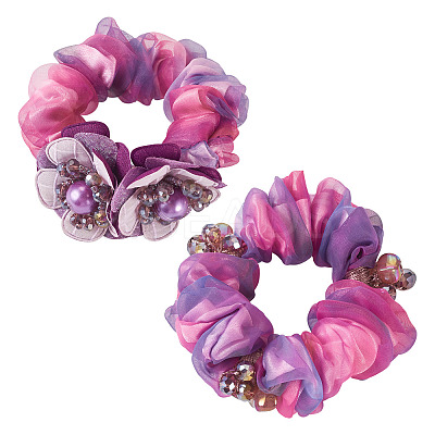 2Pcs 2 Colors Chic Solid Color French Satin Pigtail Hair Tie for Elegant Hairstyles OHAR-TA0001-10A-1