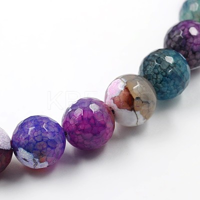 Dyed Natural Fire Crackle Agate Faceted Round Bead Strands G-O038-24E-1