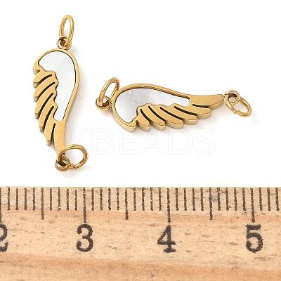 304 Stainless Steel Pave Natural White Shell Wing Connector Charms STAS-Q345-23G-1