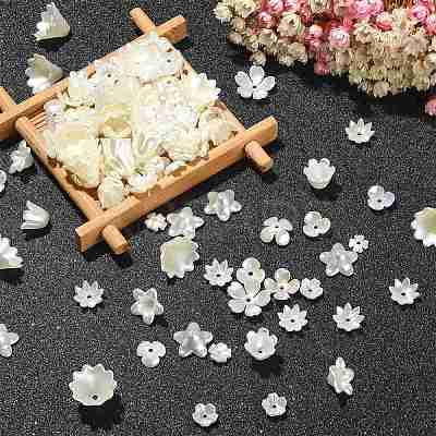 300Pcs ABS Plastic Imitation Pearl Flower Bead Caps KY-CJ0001-59-1