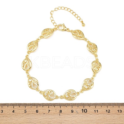 Teardrop Brass Micro Pave Clear Cubic Zirconia Link Chain Bracelets for Women BJEW-A090-02G-1