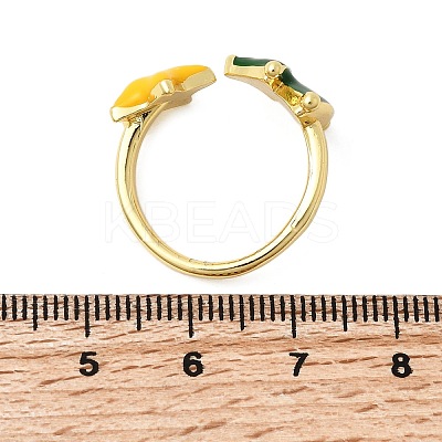 Christmas Brass Enamel Cuff Rings for Women RJEW-L336-04G-02-1