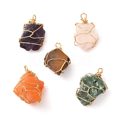 Rough Raw Natural Mixed Stone Pendants PALLOY-JF00848-1
