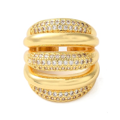 Brass Micro Pave Cubic Zirconia Open Cuff Rings for Women RJEW-A048-16G-1