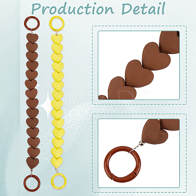 2Pcs 2 Colors Plastic Heart Beaded Bag Extension Chains with Iron Ring Clasps PURS-GF0001-11B-1