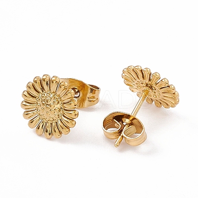 Ion Plating(IP) 304 Stainless Steel Sunflower Stud Earrings for Women X-EJEW-G338-05G-1