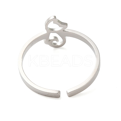 Non-Tarnish Hollow Cat 304 Stainless Steel Open Cuff Rings for Women RJEW-N048-07P-1