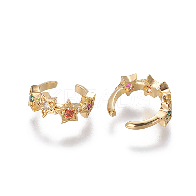 Brass Cubic Zirconia Cuff Earrings EJEW-O092-05G-1