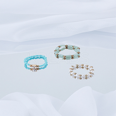 3Pcs Acrylic & Plastic Pearl Finger Rings Set RJEW-LP0003-59A-1