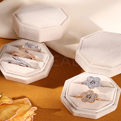 1Pc 3-Slot Octagon Velvet Rings Storage Boxes CON-LP0001-89B-1
