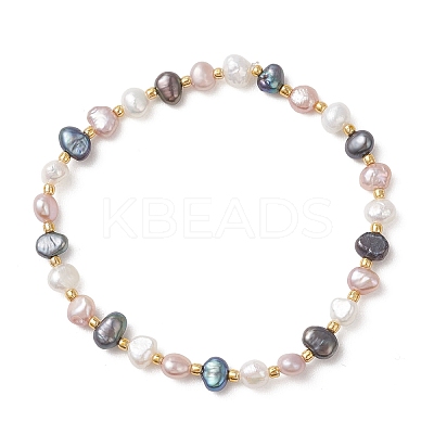 Natural Cultured Freshwater keishi Pearl & Seed Beads Streth Bracelets for Women BJEW-JB13181-1