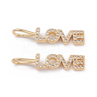 Brass Micro Pave Clear Cubic Zirconia Pendants ZIRC-L093-76G-1
