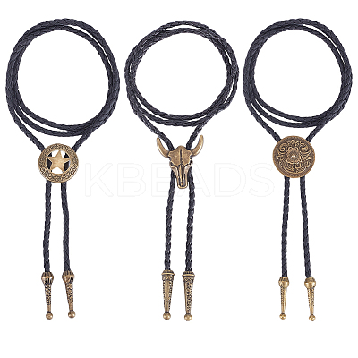 3Pcs 3 Styles Alloy Pendant Bolo Tie Lariat Necklaces NJEW-CL0001-09-1