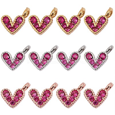 12Pcs 3 Colors Brass Micro Pave Cubic Zirconia Charms ZIRC-SZ0001-58-1