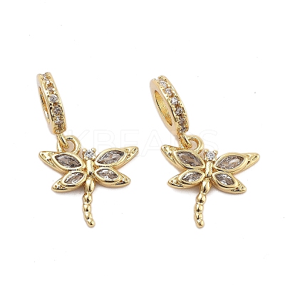 Rack Plating Brass Clear Cubic Zirconia European Dangle Charms KK-Q006-59G-02-1