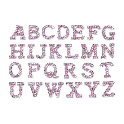 26Pcs Letter A~Z Glass Rhinestone with Plastic Cloth Patches PATC-T002-01-1