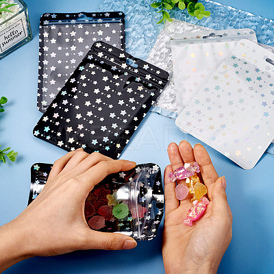 20Pcs 2 Colors Rectangle Laser Star Plastic Yin-yang Zip Top Gift Bags OPP-TA0001-13-1