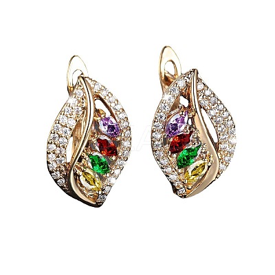 Leaf Brass Micro Pave Cubic Zirconia Hoop Earrings WG08CC9-11-1